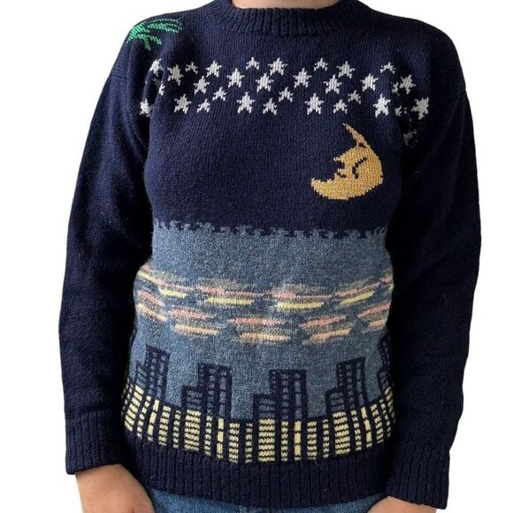 Vintage Ace Knitwear Handknit City Scene Made in Edinburgh Scotland Sweater Sz S - Picture 4 of 9